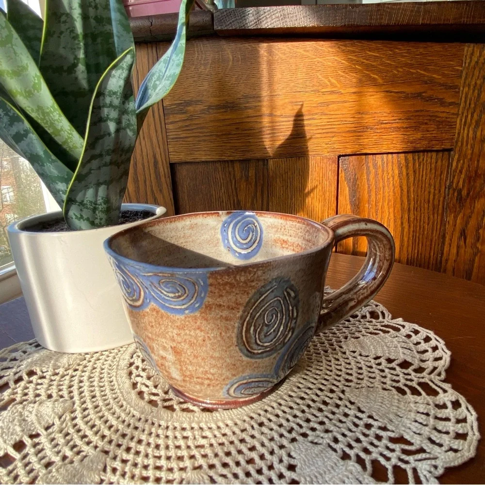 Stuido Pottery Handcrafted Brown and Blue Ceramic Teacup